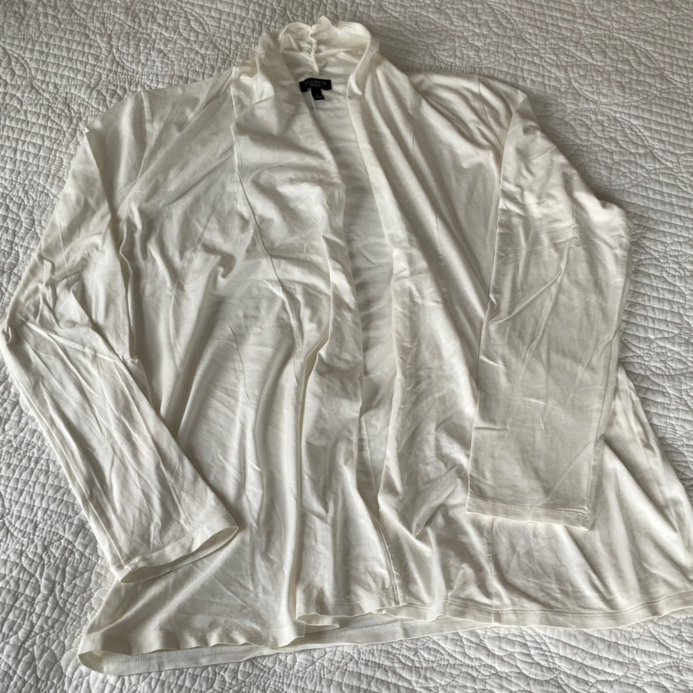 Talbots White Open-Front Pima Cotton Cardigan, Large